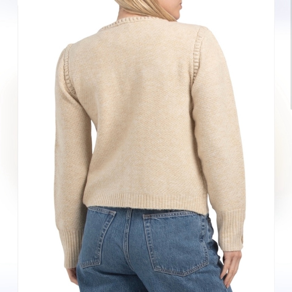 Elie Tahari EH424109 Oatmeal Heather Wool Blend Sweater - Picture 2 of 10